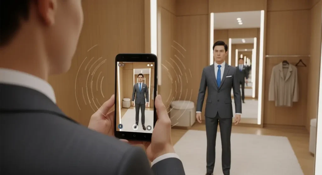 Trying on new styles virtually with the Auda AI Android Apps fashion assistant.