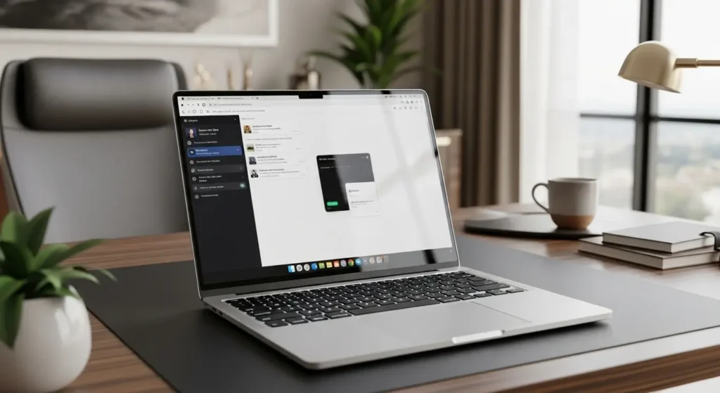 ChatGPT Atlas AI browser interface on a modern laptop in a professional workspace.