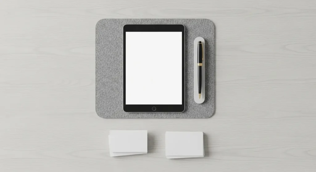 A minimalist US office desk symbolizing the clarity and simplicity needed when writing effective technology headlines.