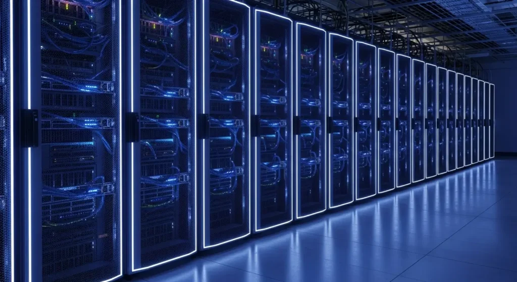 A modern server room representing the importance of unbiased data training in the technology reform process.
