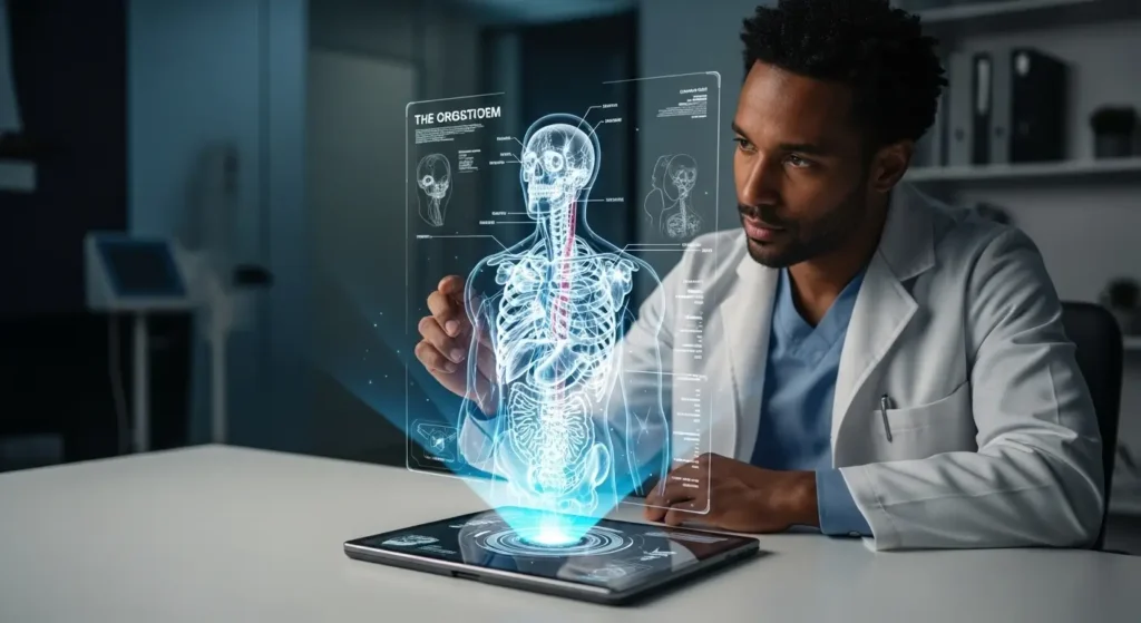 Professional using immersive video technology for enhanced knowledge retention and training.