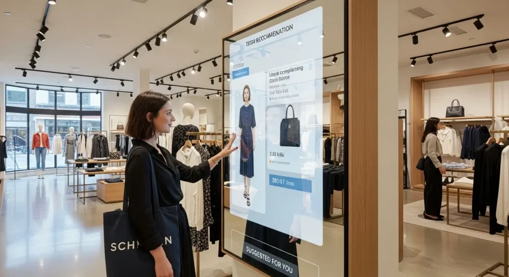 Smart retail environment using AI technology for predicting customer demand and inventory needs.