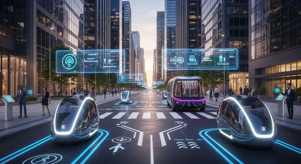 Modern urban infrastructure highlighting the need for technology reform in autonomous transportation systems.
