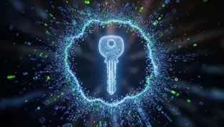 A symbolic golden key unlocking the future of video technology trends in 2025.