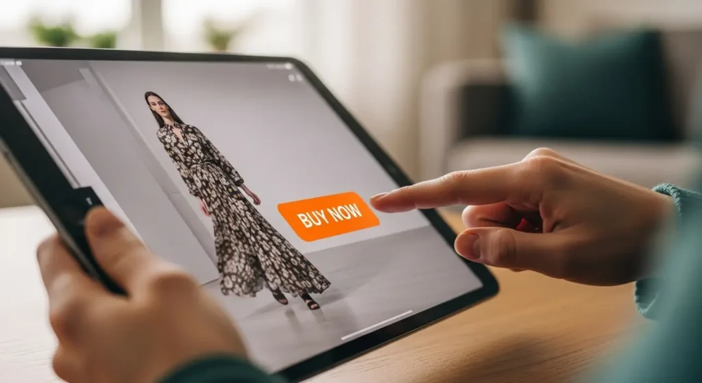 Interactive video technology advertising allowing for seamless shoppable experiences on a tablet.