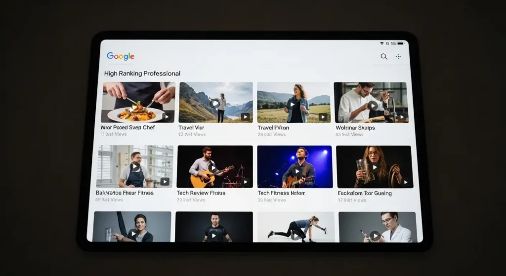 Search engine results showcasing high visibility for optimized video technology content.