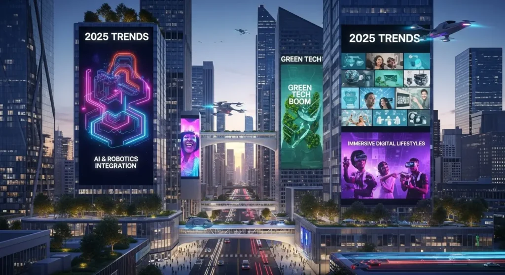 A futuristic city skyline representing the advanced video technology landscape of 2025.