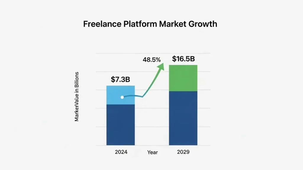 Infographic showing the projected growth of the global freelance market through 2029.