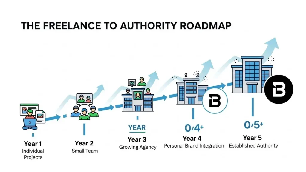 Long-term career roadmap for scaling a freelance business in 2026.