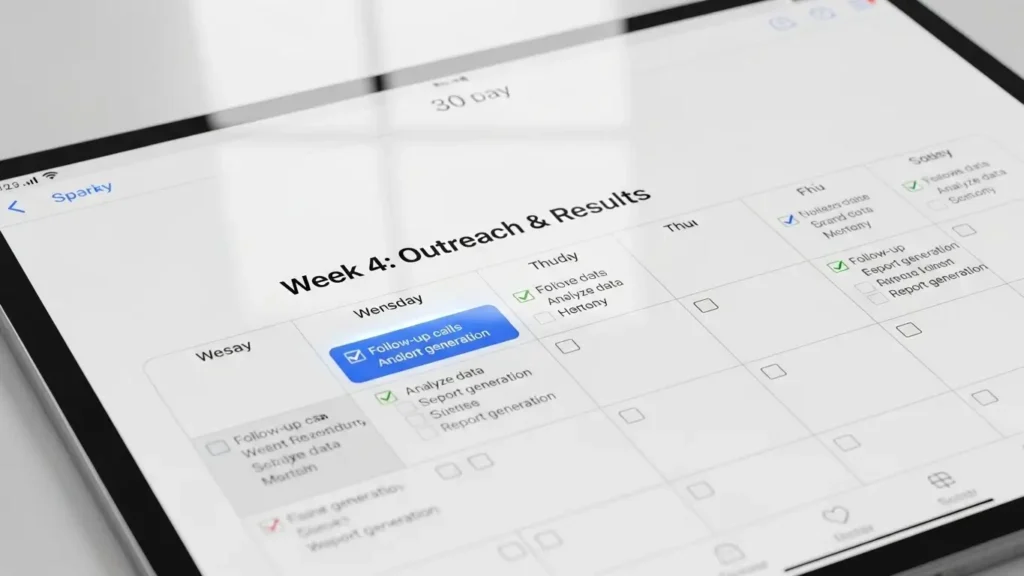 Visual 30-day action plan for starting a freelance career.