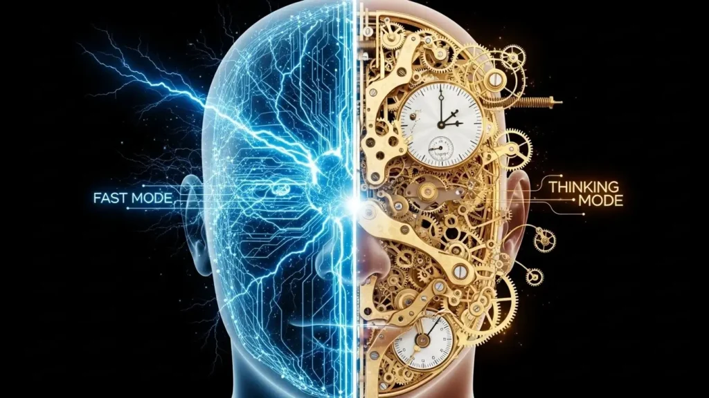 Grok 4.1 thinking mode vs fast mode visualization showing speed vs depth.