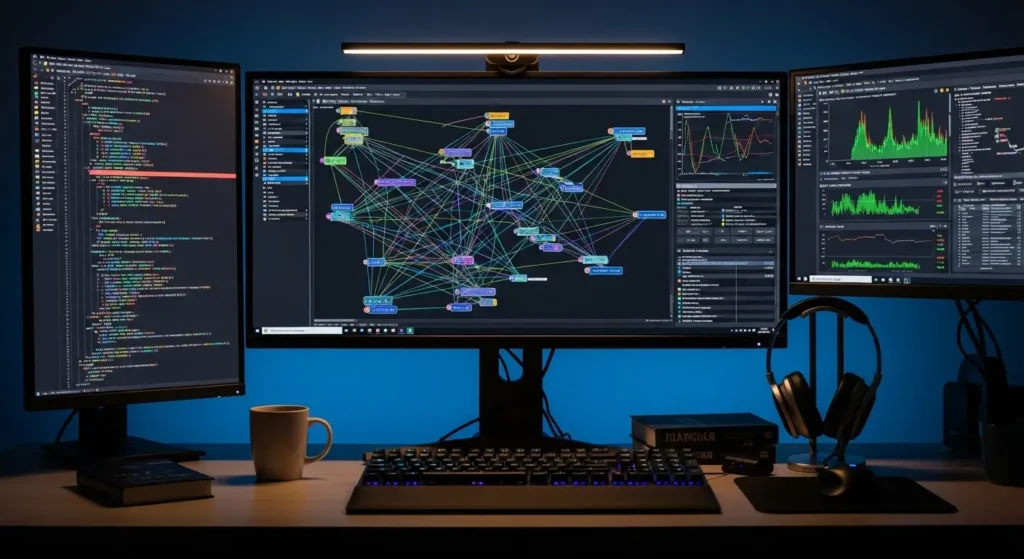 A modern workspace for a specialist working on decision intelligence models.