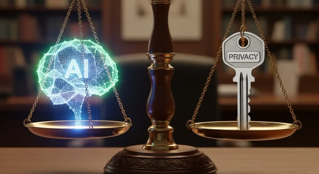 A scale balancing AI utility and privacy rights in Google Personal Intelligence.