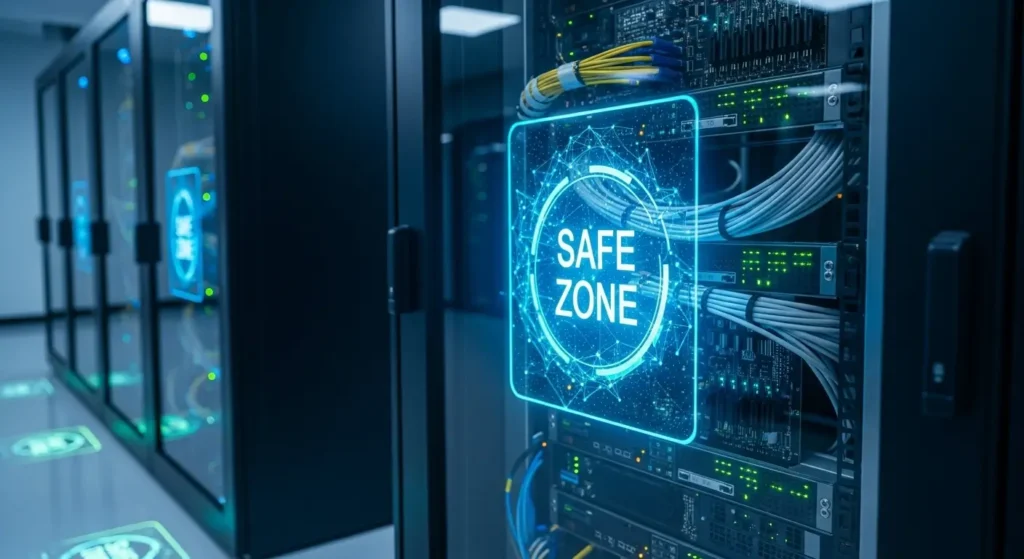 High-tech server rack representing the secure data handling of Google Personal Intelligence.