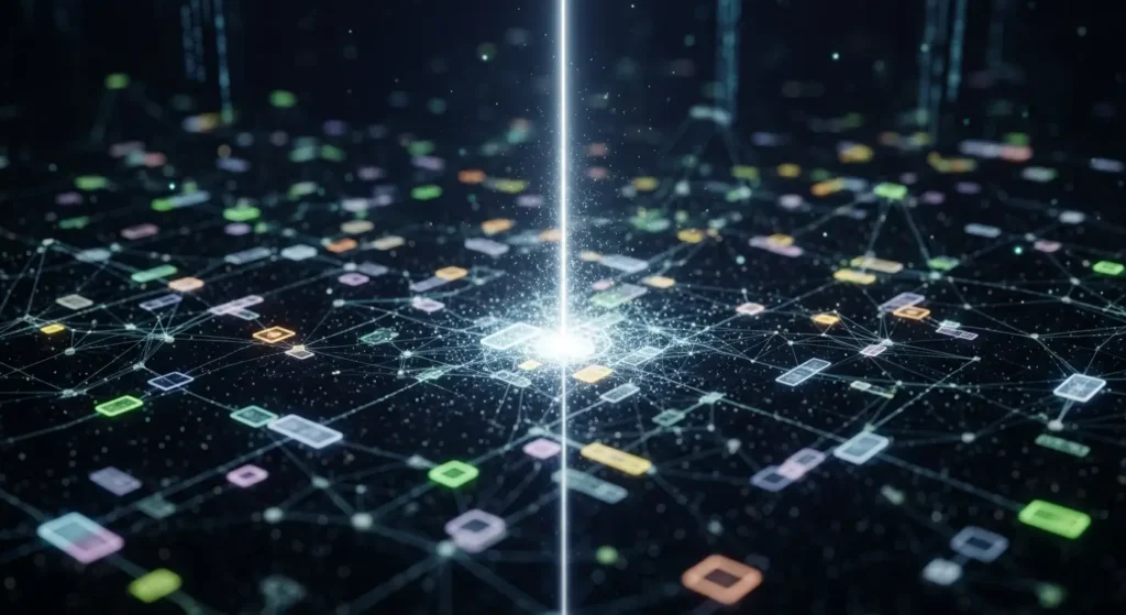 Abstract visualization of Google Personal Intelligence learning via RAG technology.