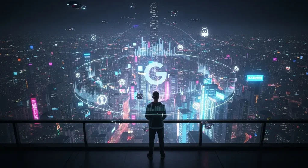 A person overlooking a city, representing the future of Google Personal Intelligence.