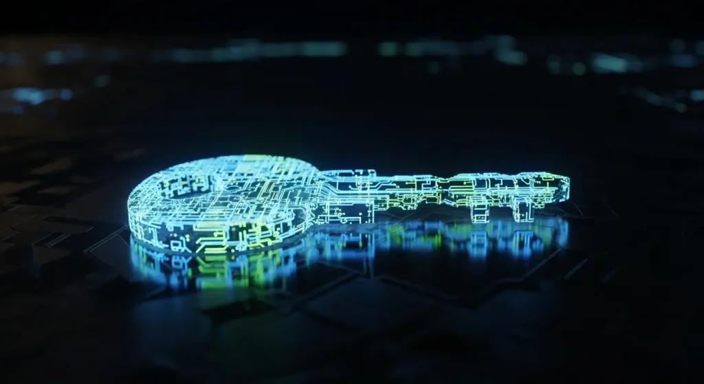 A single digital key symbolizing the security of Google Personal Intelligence.